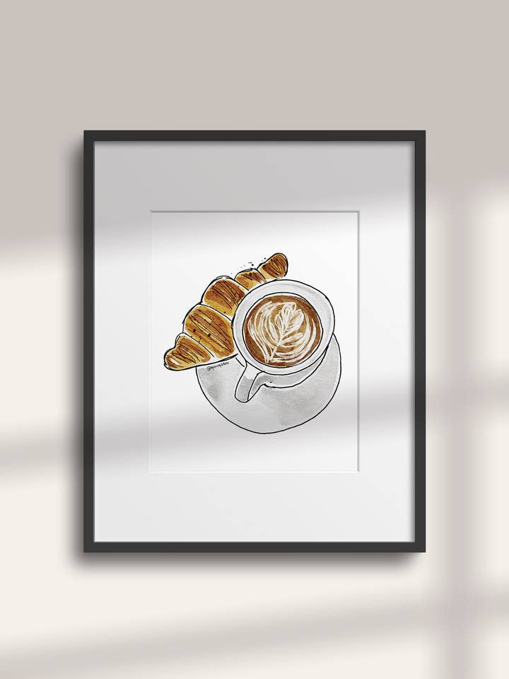 Stampa artistica con caffè e croissant per la vendita all'ingrosso da parte di My Ohh My Studio
