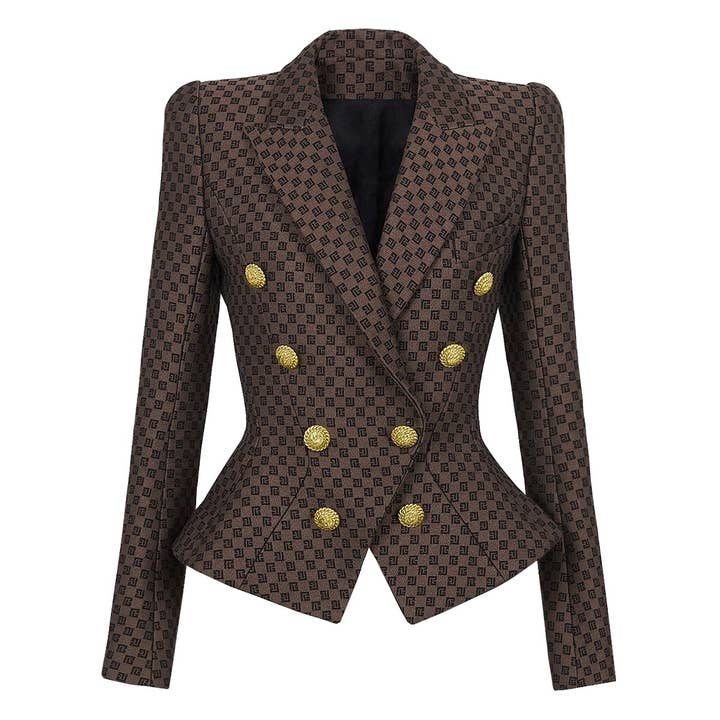 Marrone BL080 Blazer ricamato in jacquard da donna in vendita all'ingrosso su Faire