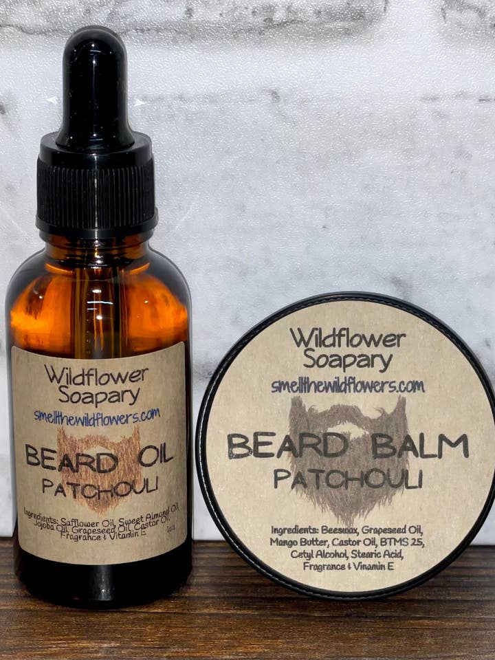 Patchouli Beard Balm for wholesale by Wildflower Soapary