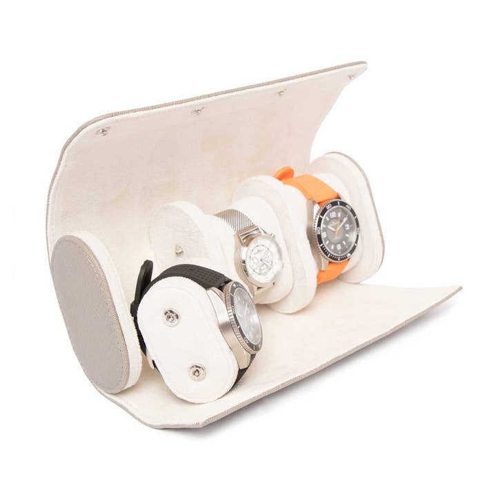 Grey Leather Watch Roll | Luxury Travel Watch Storage Case for wholesale by Kennett