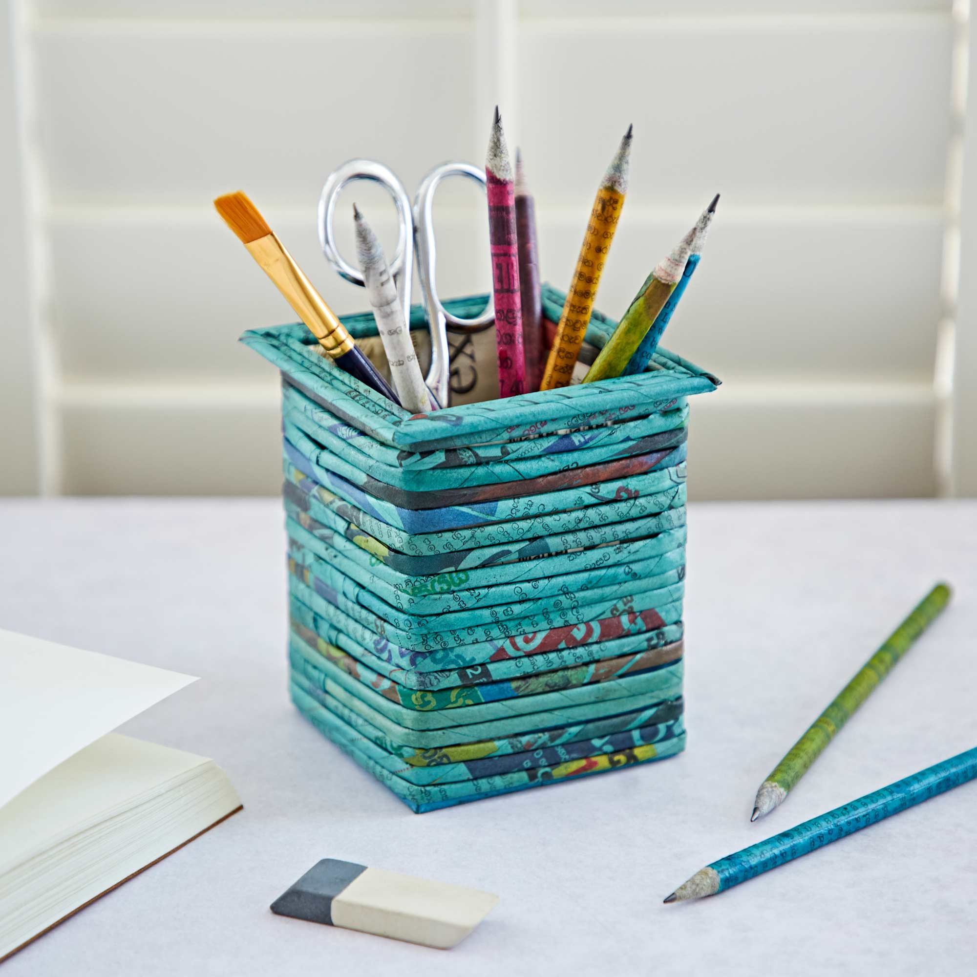 The Paper High Gift Company Limited - Wholesale Pencil Holder - Recycled Newspaper Square Pencil Holder3