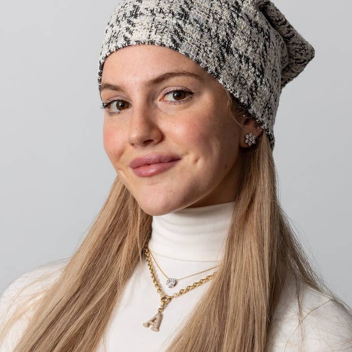 Cream Cozy Boucle Tweed Beanie for wholesale by VALERI
