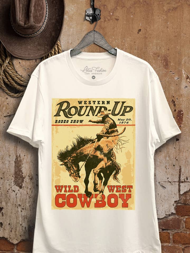 Western Round Up grafisk top for engroshandel hos Lotus Fashion Collection