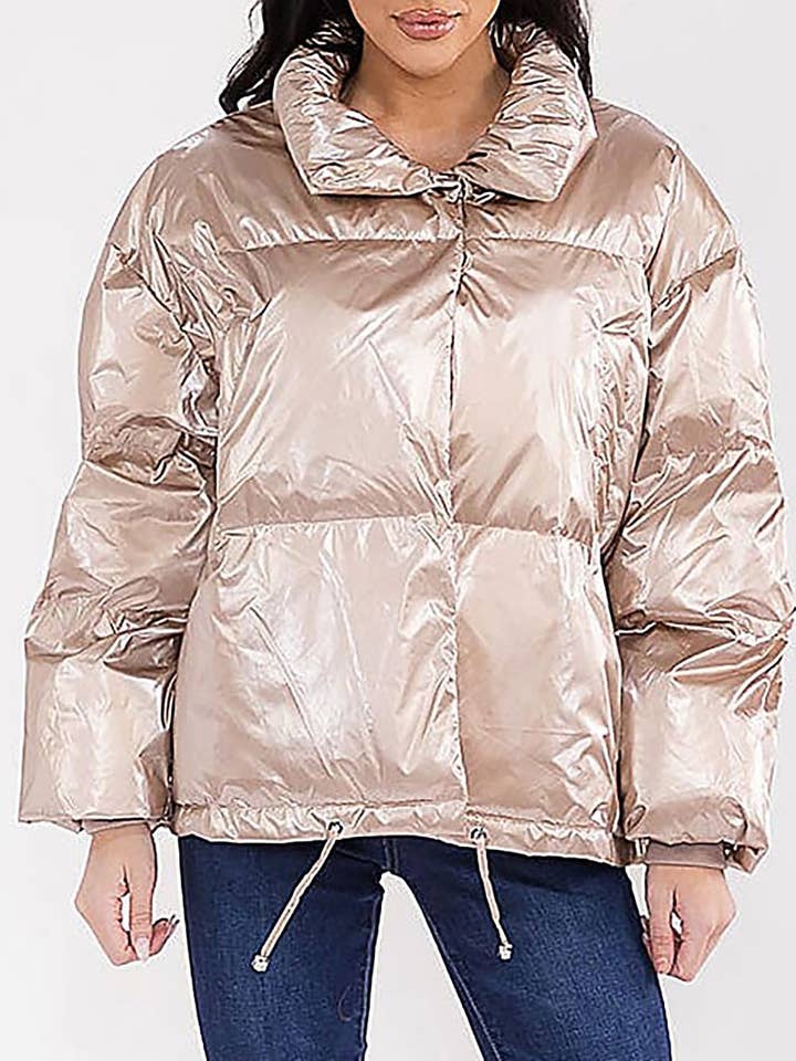 BUTTON UP POCKETS PUFFER METALLIC JACKET for wholesale by ROUSSEAU