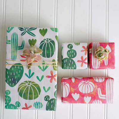 Wrappily Eco Gift Wrap Co. – Engroshandel Gavepapir – Akvarel Cactus • Dobbeltsidet Eco Indpakningspapir Hver dag