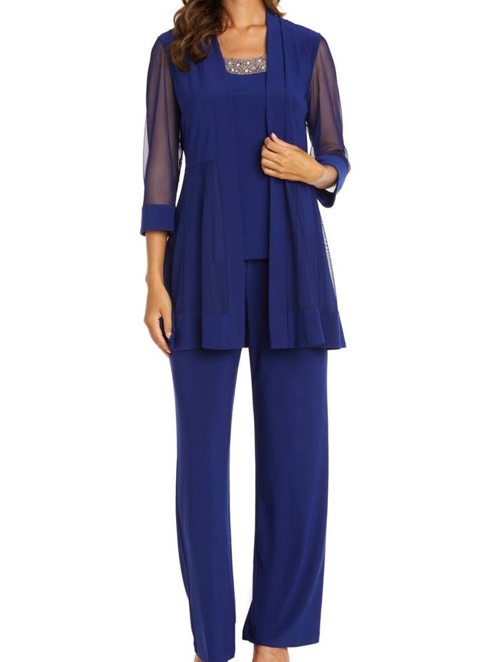 RM Richards Embellished Neck 2-Piece Pants Suit for wholesale by New Yorker's Apparel