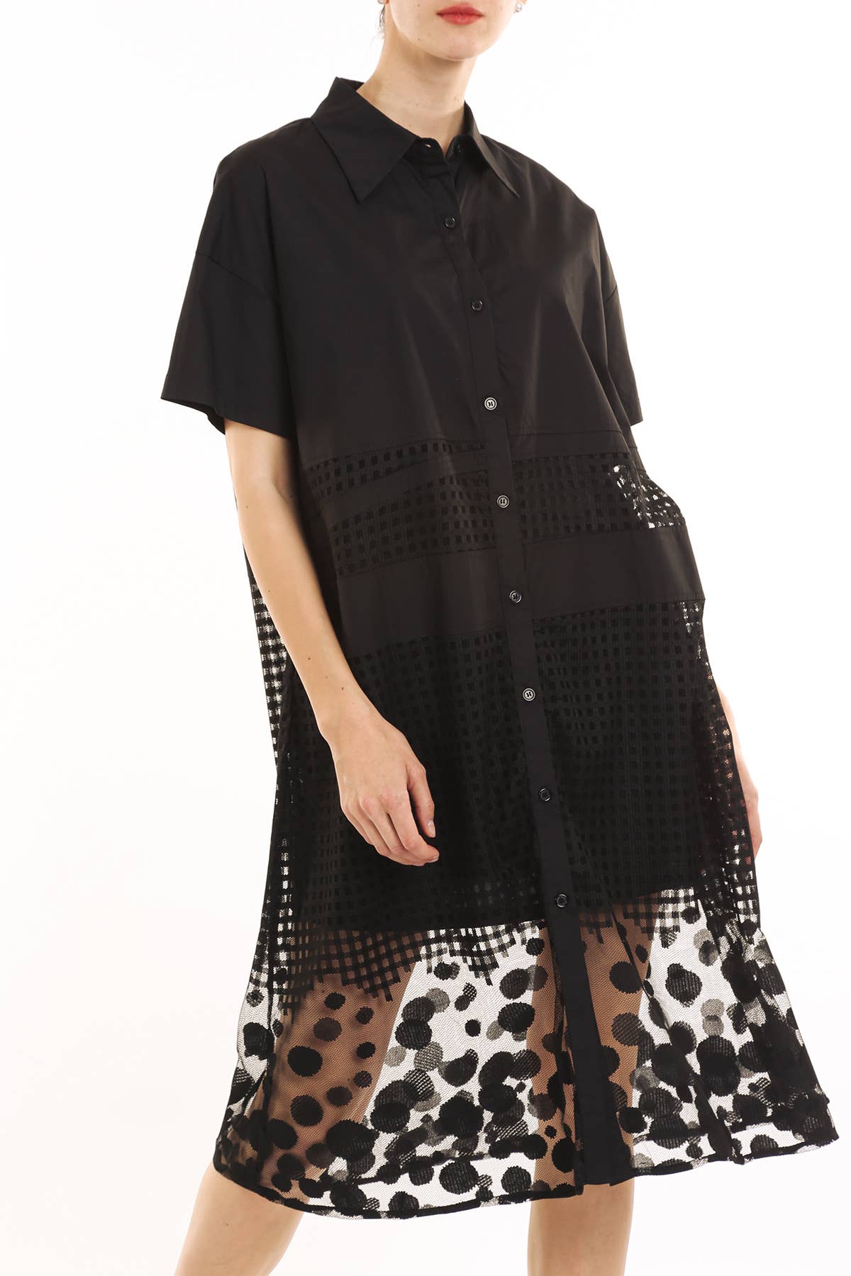 Beulah Style – wholesale Klänning - Dam – Polka Dot Mesh Fall & Nätkombo Midiklänning PE30024