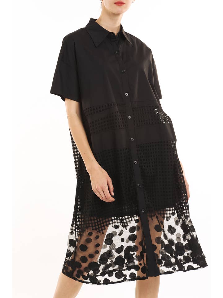 Beulah Style – wholesale Klänning - Dam – Polka Dot Mesh Fall & Nätkombo Midiklänning PE30024