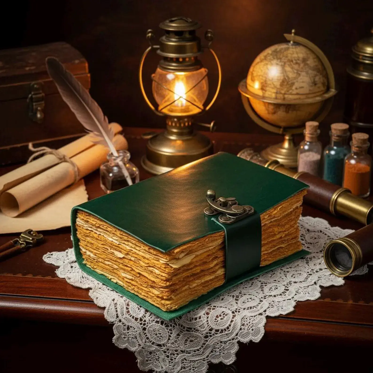 MNM HANDICRAFTS - Vendita all'ingrosso Diari/agende - Libro degli Incantesimi delle Ombre in Pelle Verde con Diario Vintage0