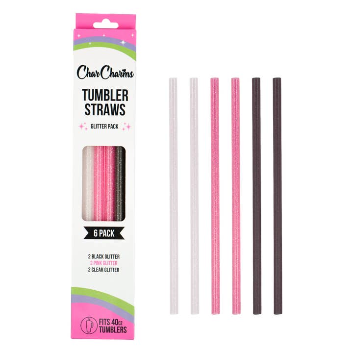 CharCharms - Wholesale Drinking Straw - 40oz Pink, Clear, Black Glitter Tumbler Straws