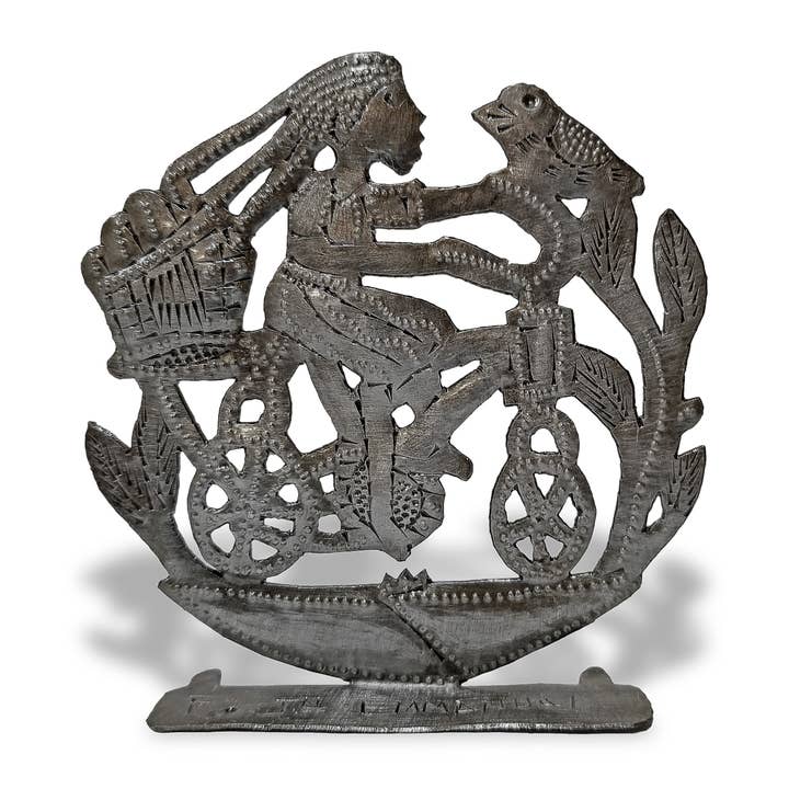 Freestanding Bicycle Girl for wholesale by Le Primitif Galleries