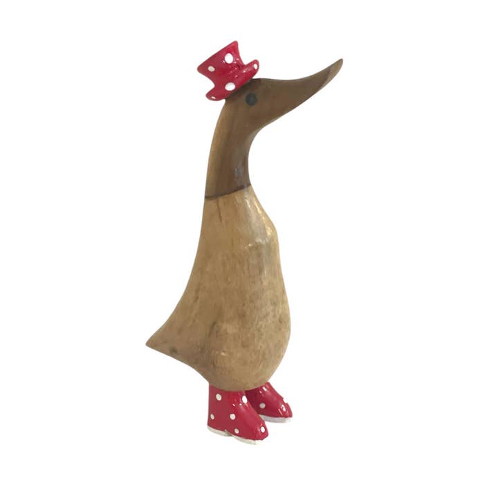 OMA - Eclectic Home - Wholesale Decorative Figurine - Duck Statue Spotty Boots Wood Carved Duck Coastal Home Decor