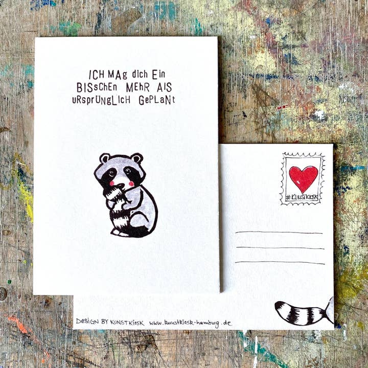 kuki – wholesale Postcard – "I like you..." Raccoon. kuki Postcard Set of 100