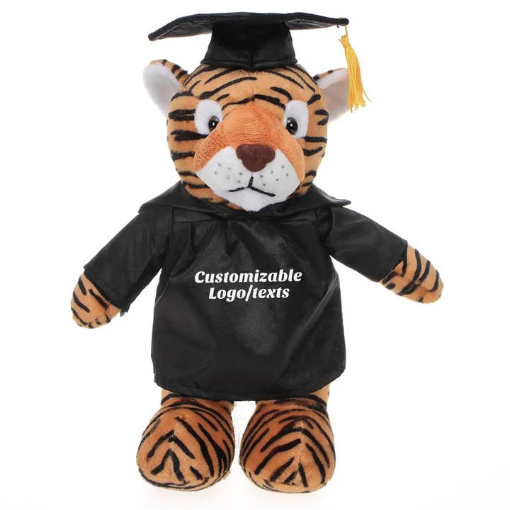 Plushland - Wholesale Stuffed/Plush Toy - Kids & Baby - 11" Personalized Graduation Tiger Plush in Custom Cap & Gown10