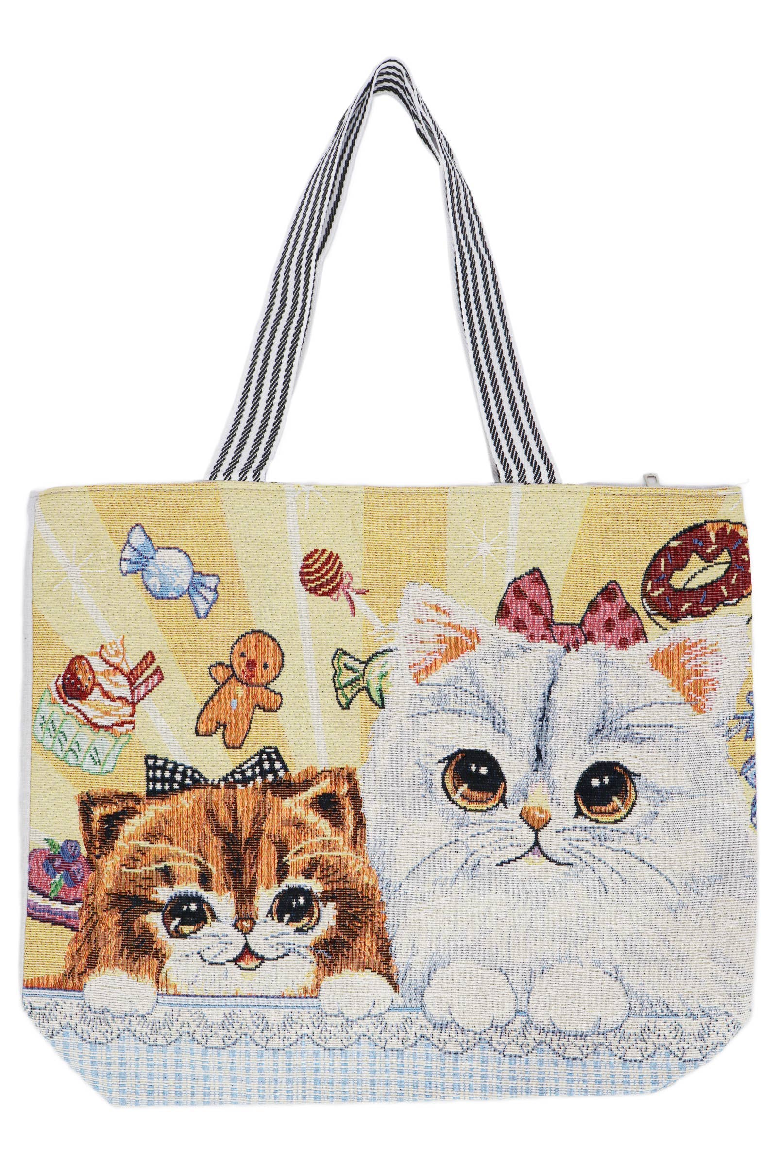 AS SHOWN Sweet Kitty Cat Shimmery Tapestry Canvas Tote Bag for wholesale on Faire0