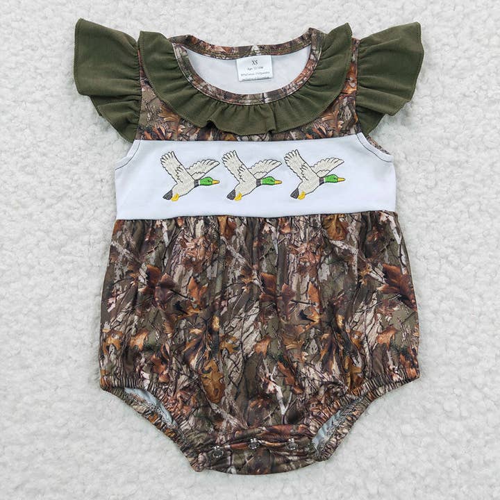 Barboteuse à broder Camo Mallard Duck pour petites filles pour la vente par Aier Wholesale