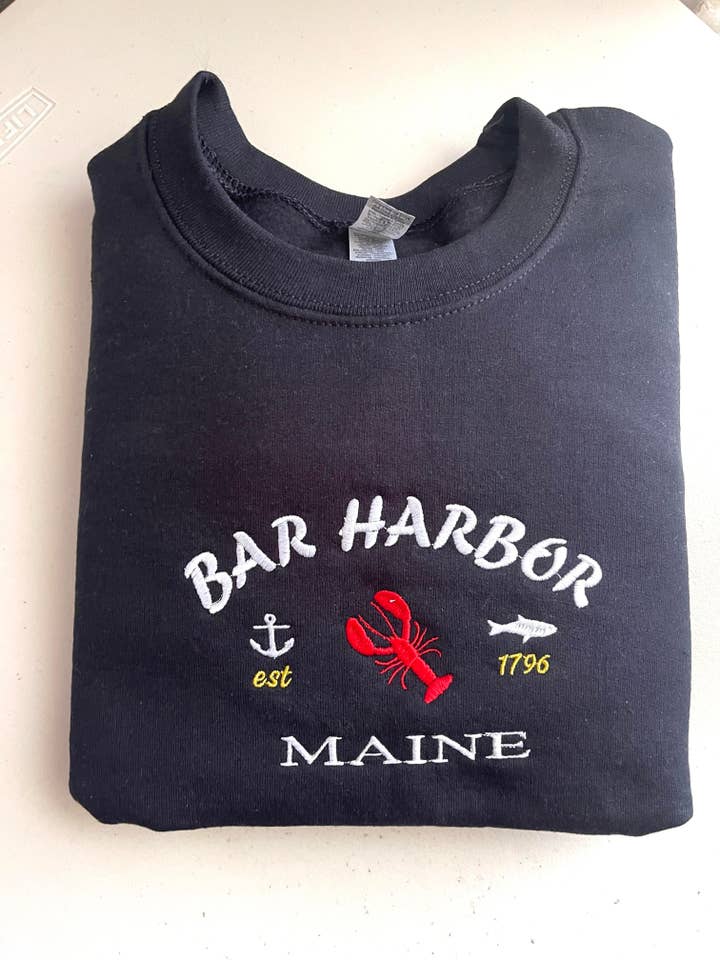 Bar Harbor Maine Embroidered Crewneck Sweatshirt for wholesale by Rare Needles