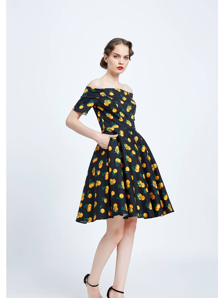 20324 | Kim | Vestido caído com ombros largos e bolsos por atacado de Miss Lulo