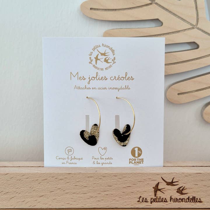 Orecchini a cerchio con glitter - Cuore per la vendita all'ingrosso da parte di Les Petites Hirondelles