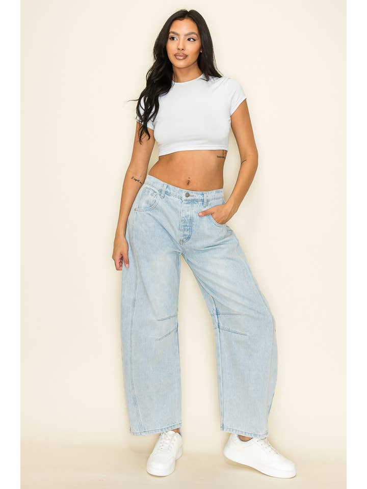 Light Wash High Waist Wide Leg Barrel Jeans for wholesale on Faire