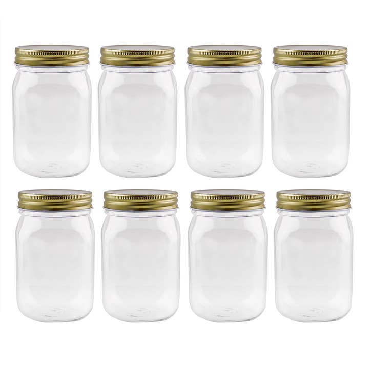 Kurated Korner - Wholesale Jar - Cornucopia 16oz Plastic Mason Jars with Metal Lids (8pk)