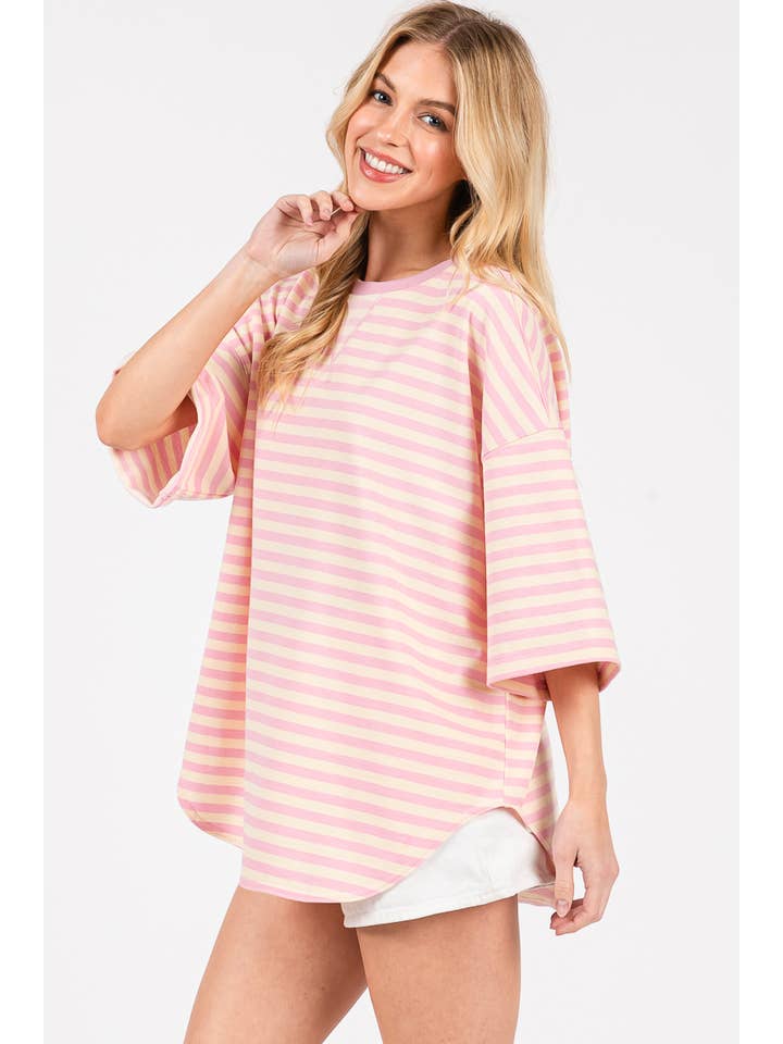 Sewn and Seen - Wholesale Tunic - Women's - STRIPED OVERSIZED SHORT SLEEVE TOP 39