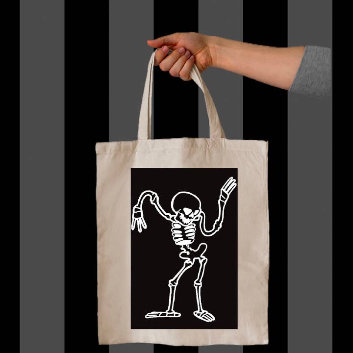 Dancing Skeleton Halloween Fall Natural Tote for wholesale by Fiat Lux Illustration