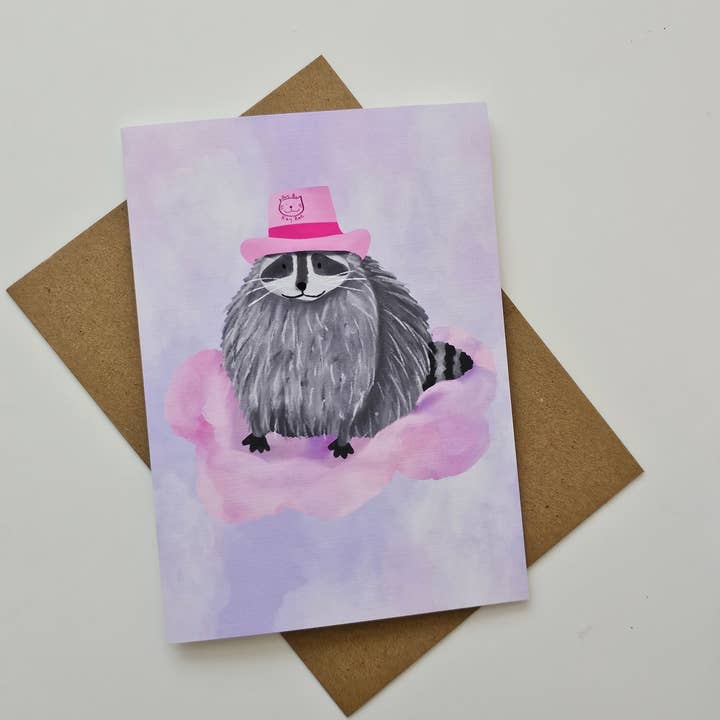 Raccoon lykønskningskort for engroshandel hos Art By Kay Rae