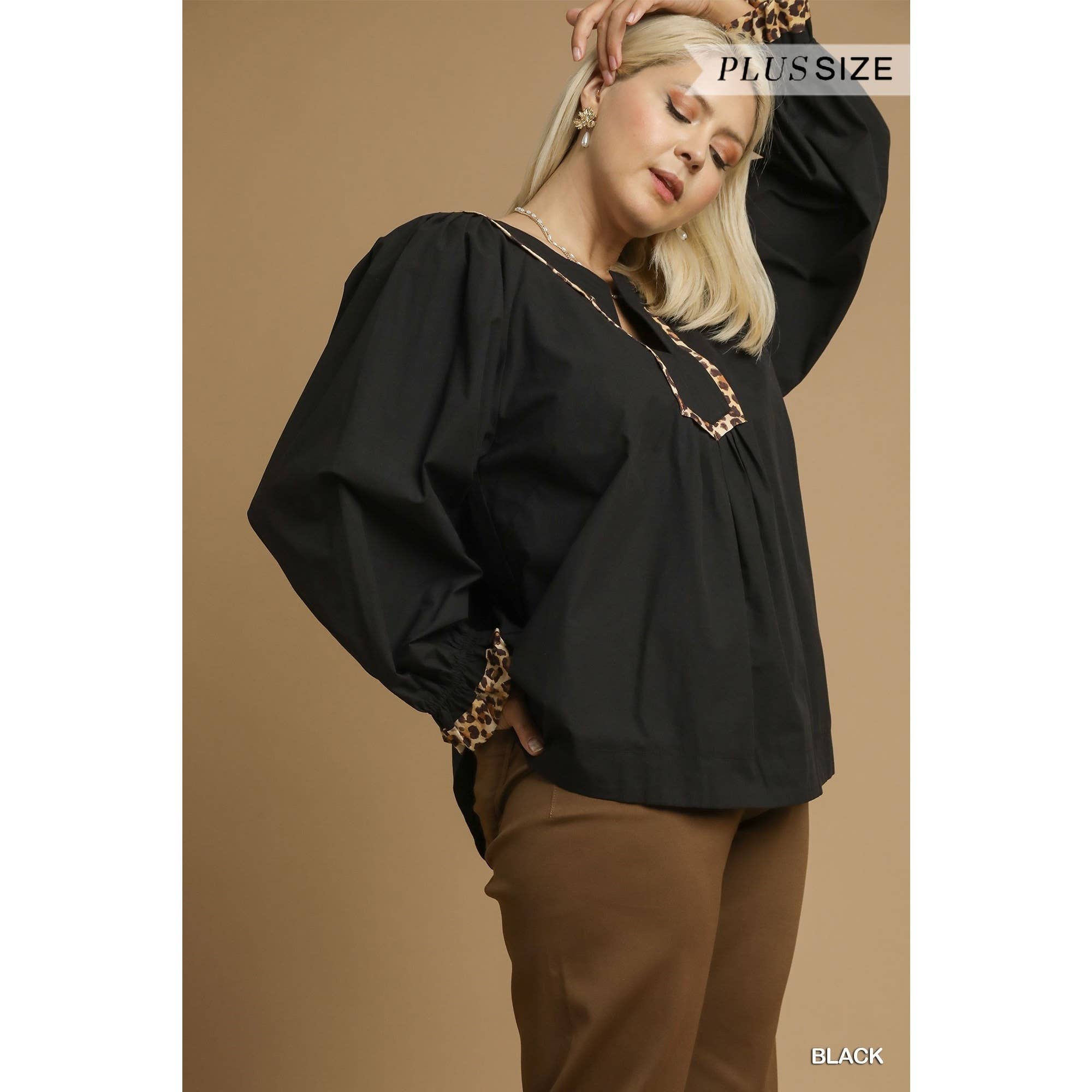 STYLE USA - Wholesale Shirt - Women's -  PLUS Leopard Trim Blouse1