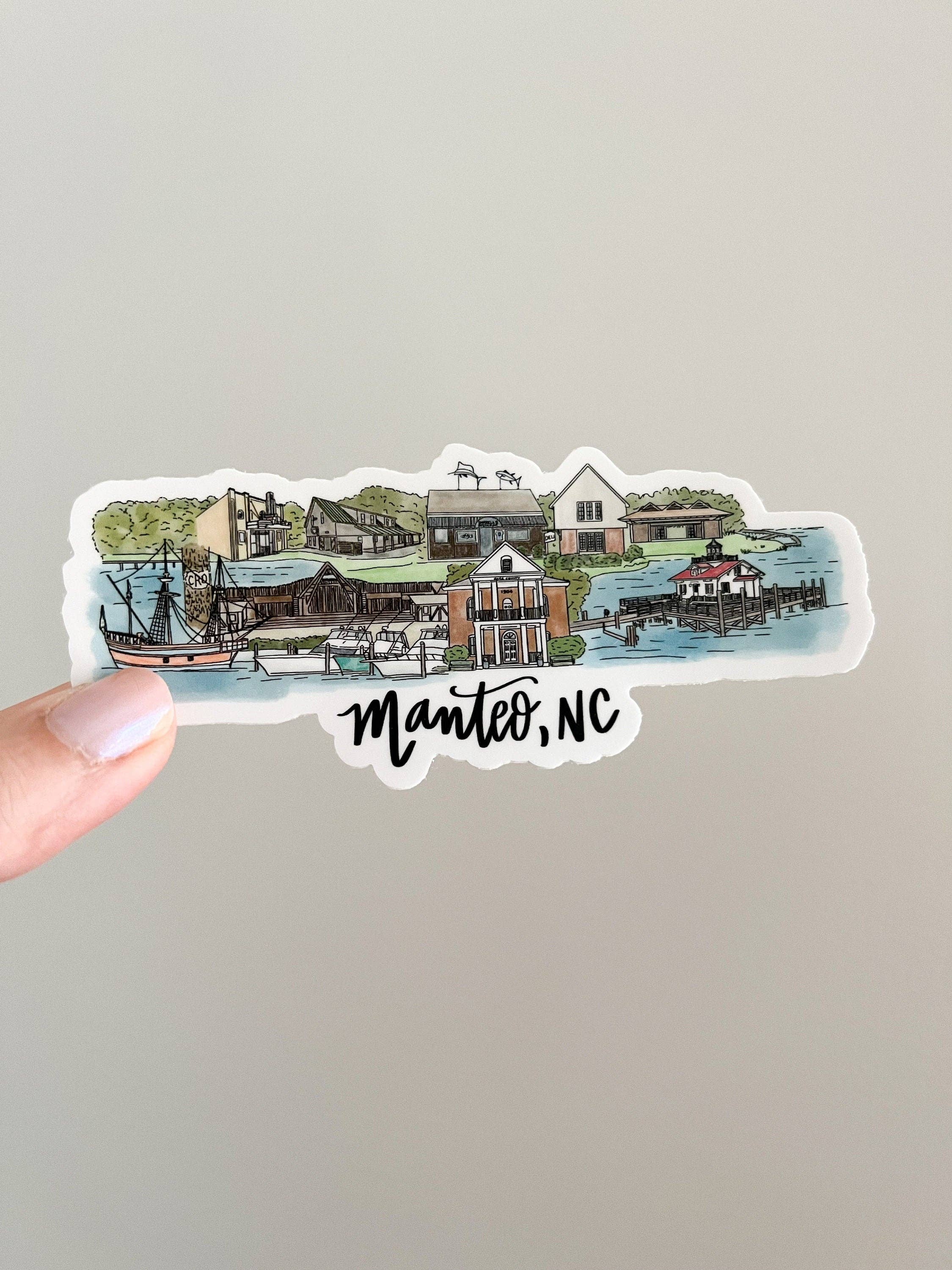 Manteo, NC North Carolina OBX Outer Banks NC Skyline sticker for wholesale by Thirteenwinks