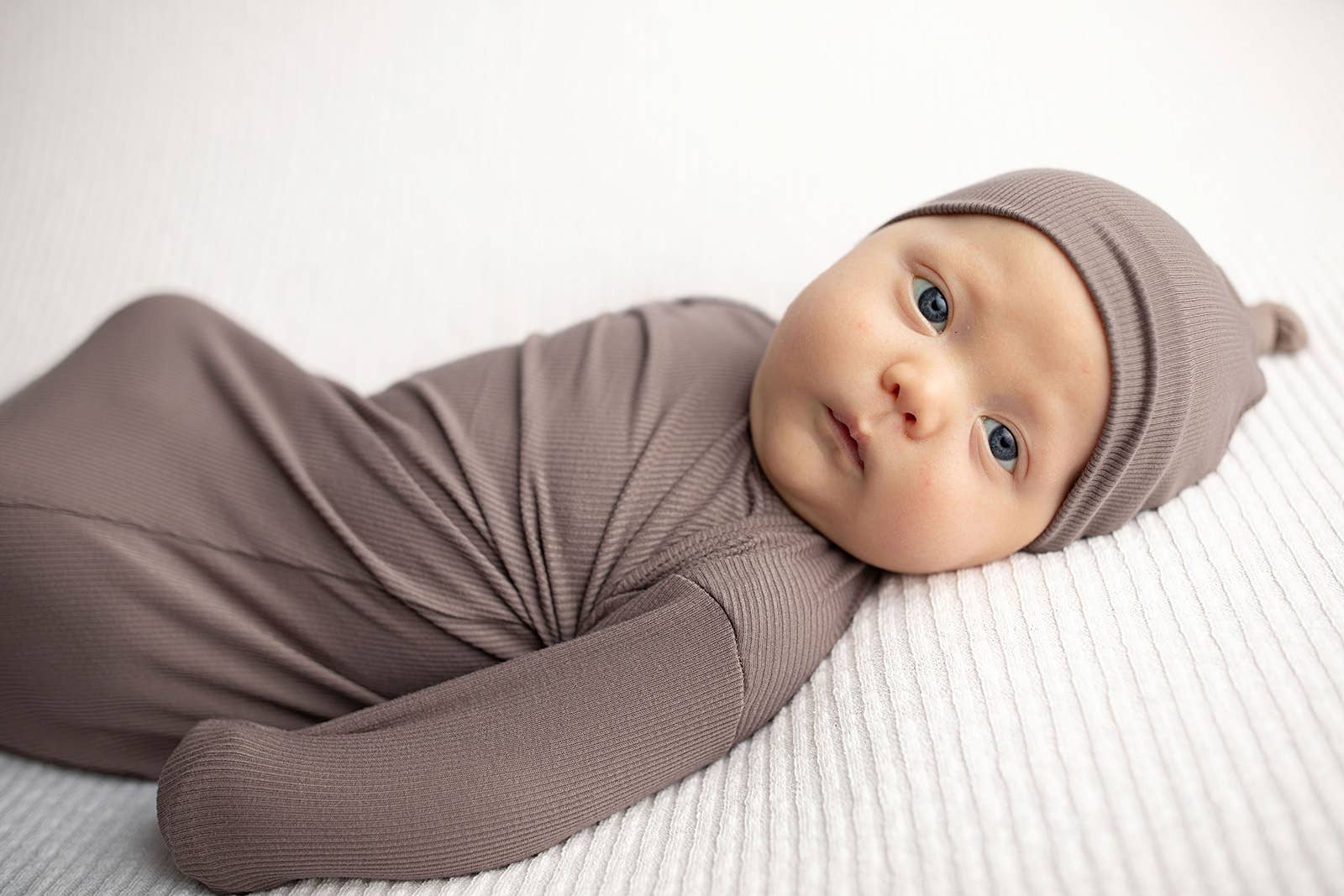 Three Little Tots - Wholesale Babygown - Baby - Cocoa Brown Ribbed Knotted Newborn Baby Gown sleepwear34