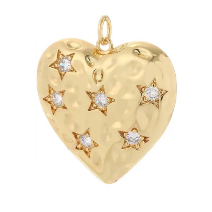 Textured Star CZ Heart Charm For Charm Necklace & Bracelet for wholesale by Savvy Bling