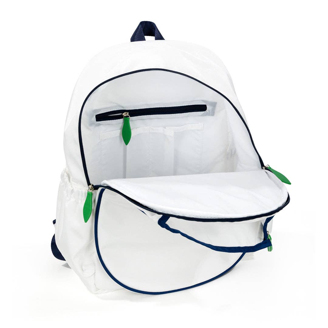 White Navy Green Game On Tennis Backpack for wholesale on Faire5
