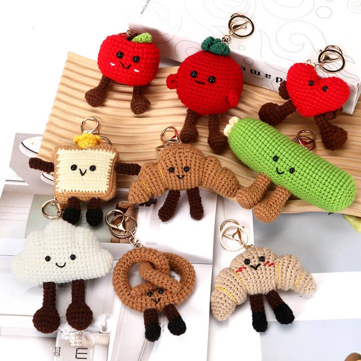 Handgemaakte Geweven Sleutelhanger Knuffels Met Groentepatronen voor wholesale door SALINA TRADING INC