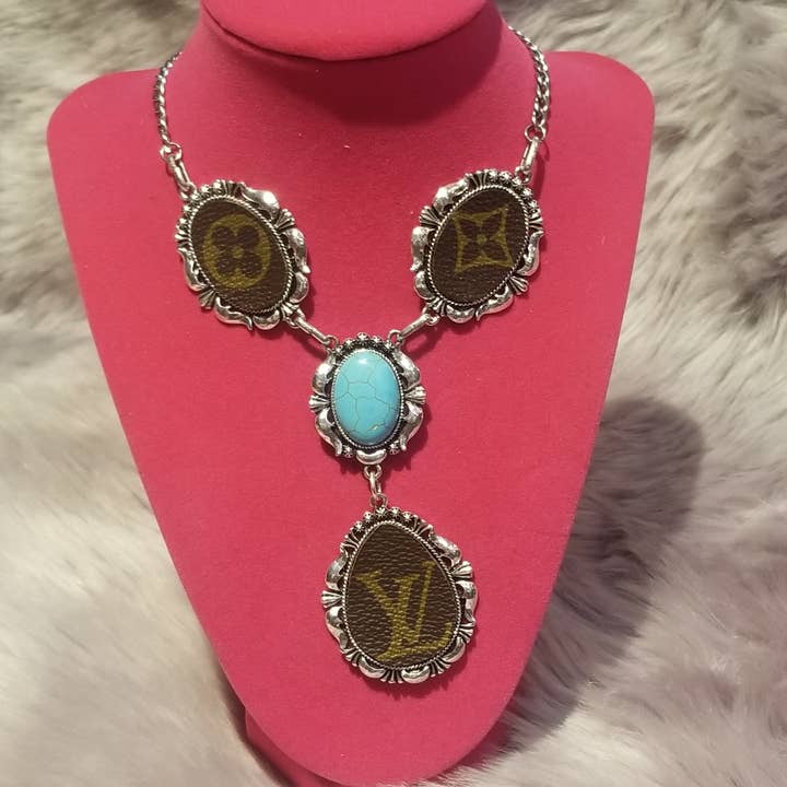Upcycled LV turquoise necklace for wholesale by Upcycled Always & Forever accessories