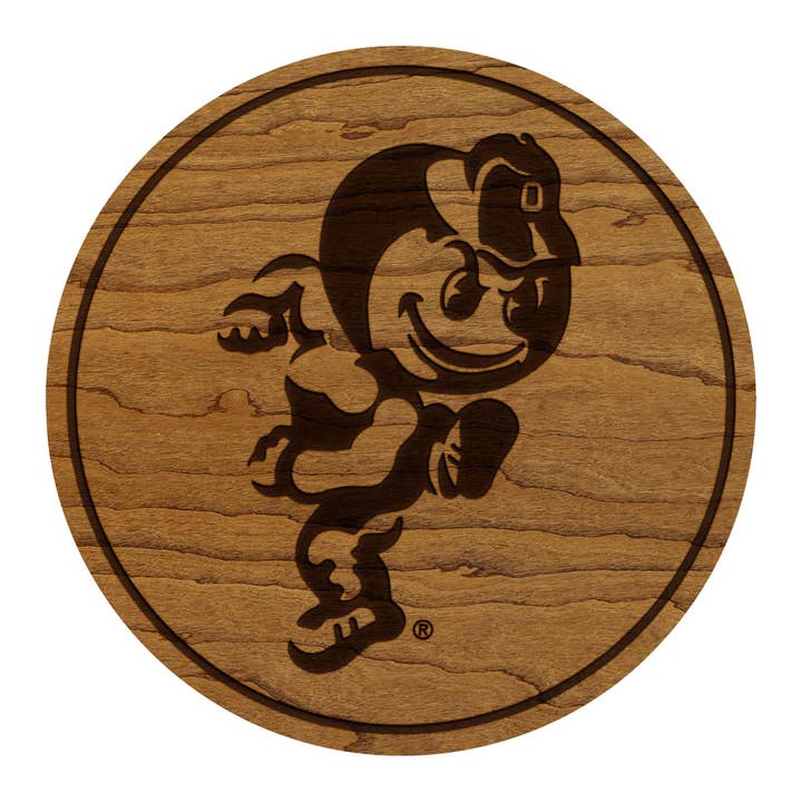 Ohio State University Brutus Coaster – Crafted from Cherry or Maple Wood – Ohio State Buckeyes for wholesale by LazerEdge