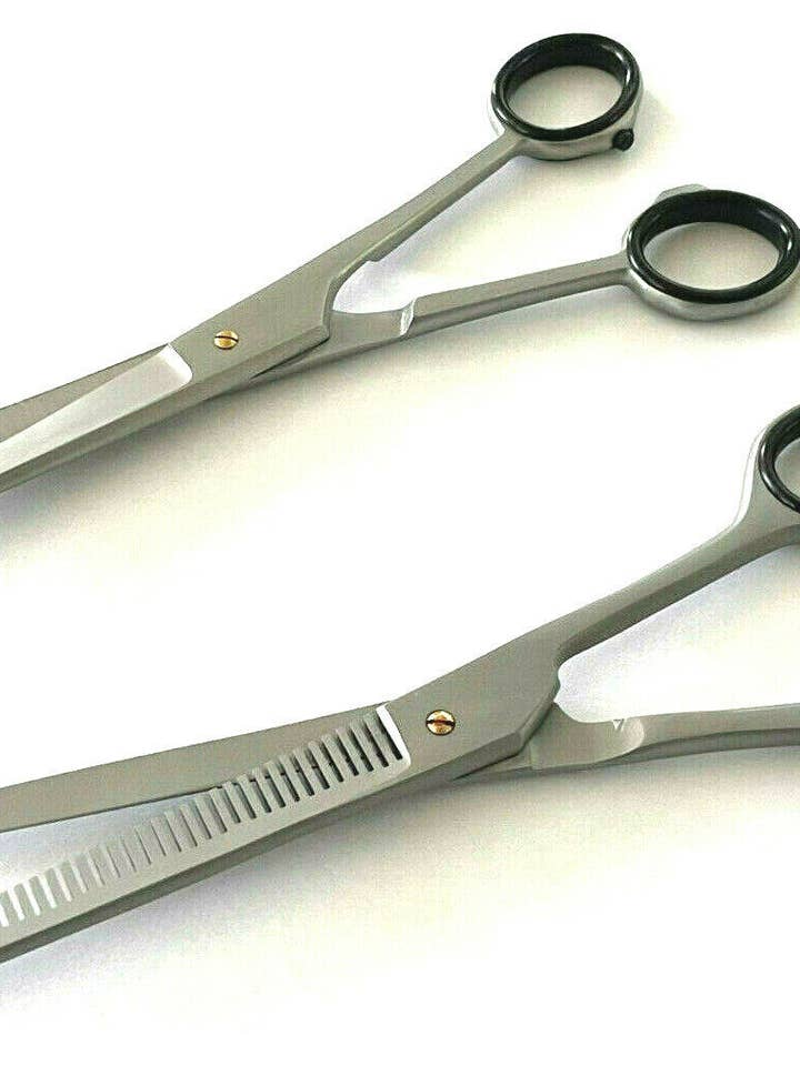 2 stuks Duitse gebogen kappersschaar voor haartrim+dunschaar met enkele tanden voor wholesale door HASHIR PRODUCTS