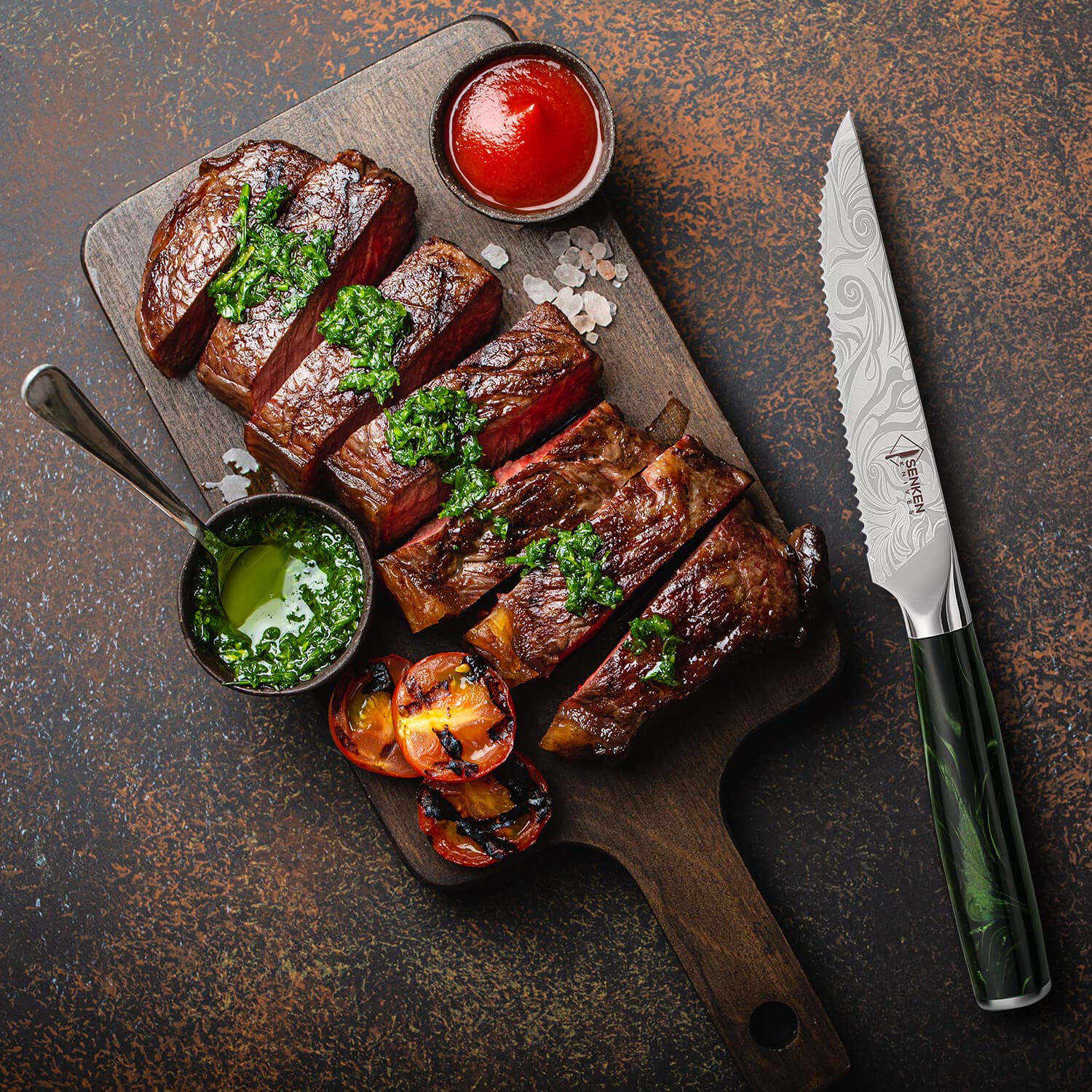 Senken Knives - Vente Sets de couteaux - Set de 6 couteaux à steak en acier à haute teneur en carbone "Wasabi" avec coffret cadeau3