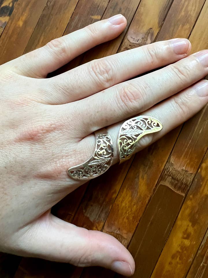 Anillo élfico ajustable | Plata de ley adornada corte filigrana para venta al por mayor de Ragavon