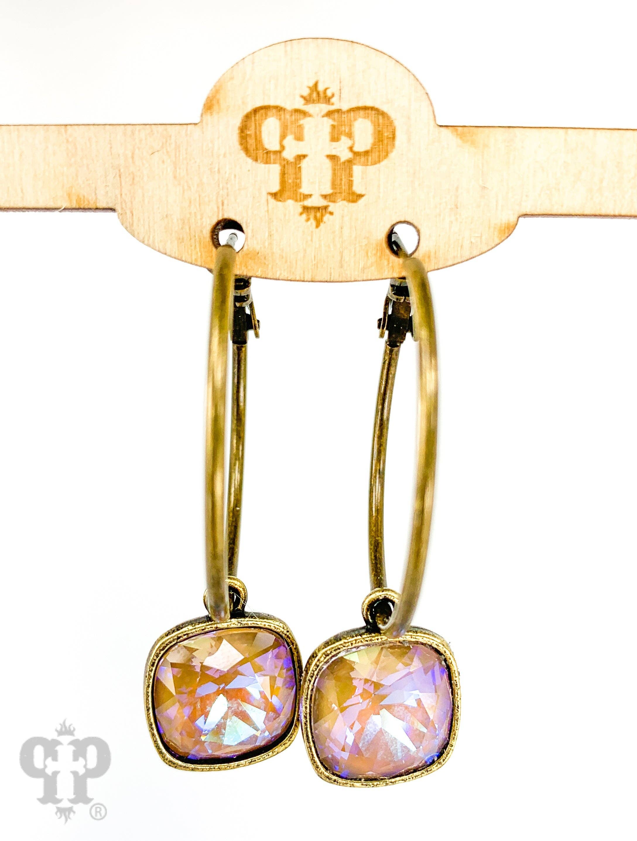 Pink Panache Brands - Wholesale Dangle Earrings - Square Austrian crystal hoop earring, 12mm2