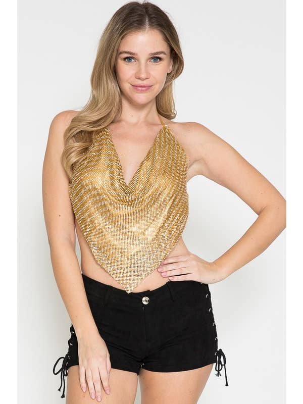 Lydia USA – Engroshandel Bluse - Dame – Blandet Rhinsten/Metallic Haltertop