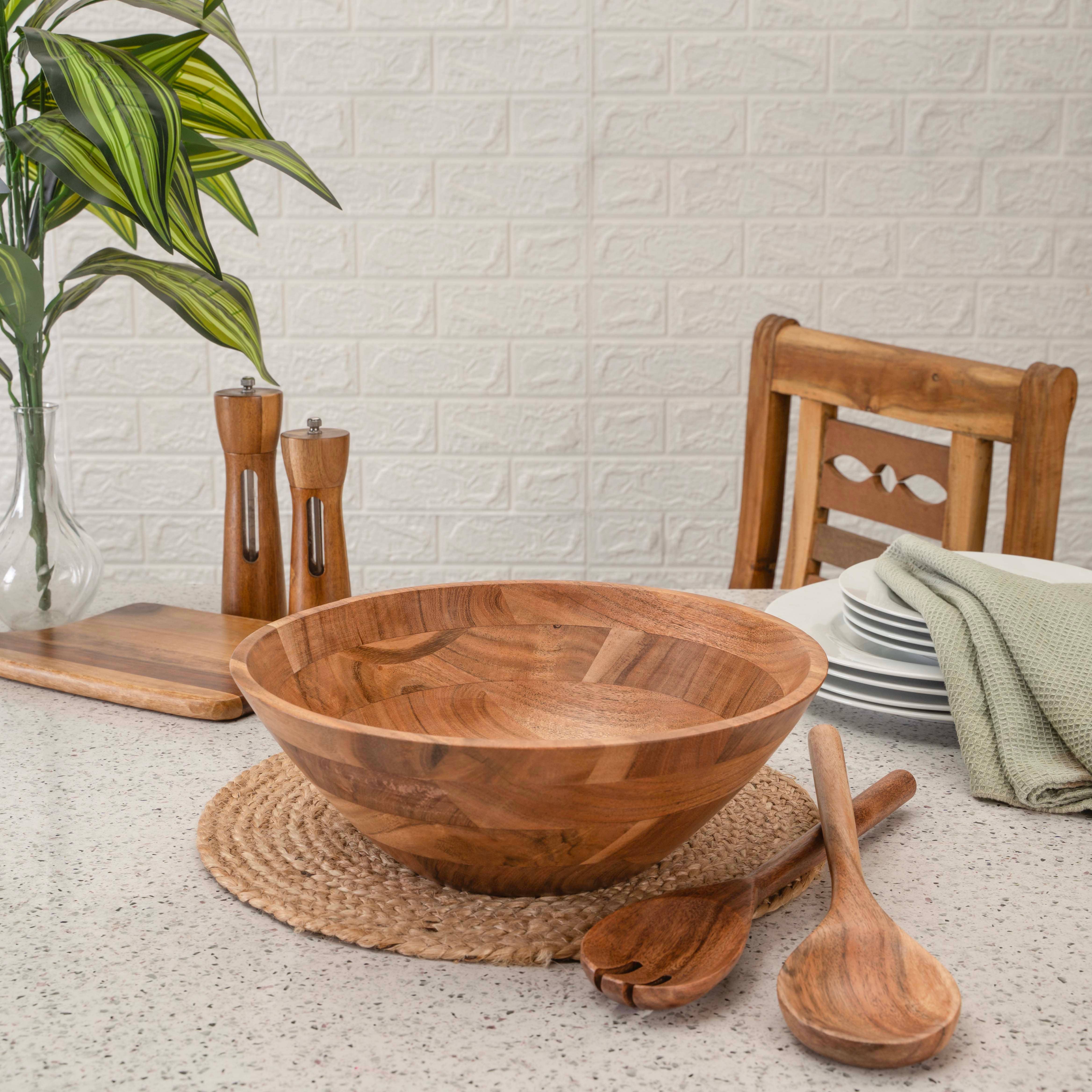 LuxeDesigns Co LLC - Wholesale Serve Bowl - Large Wooden Salad Bowl, 12" Acacia Wood Bowl with Servers9