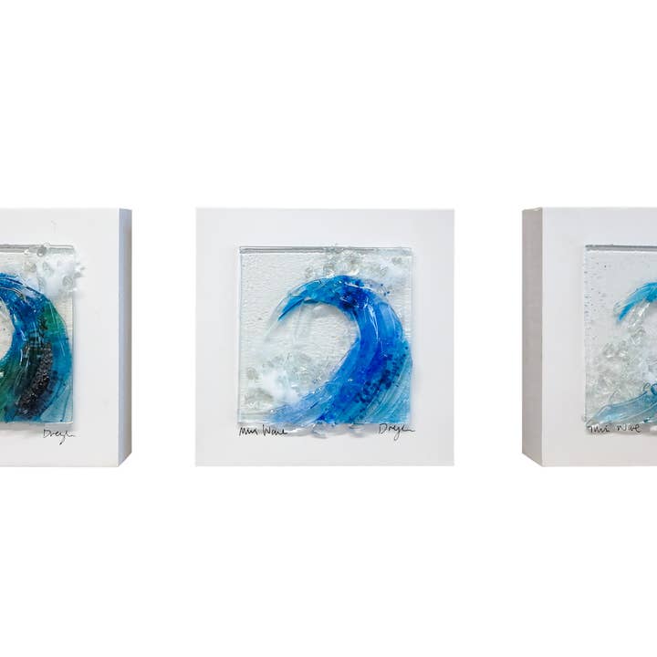Dreya Glass - Wholesale Decorative Tabletop Object - Mounted Fused Glass Mini Wave Standing/Wall Art3