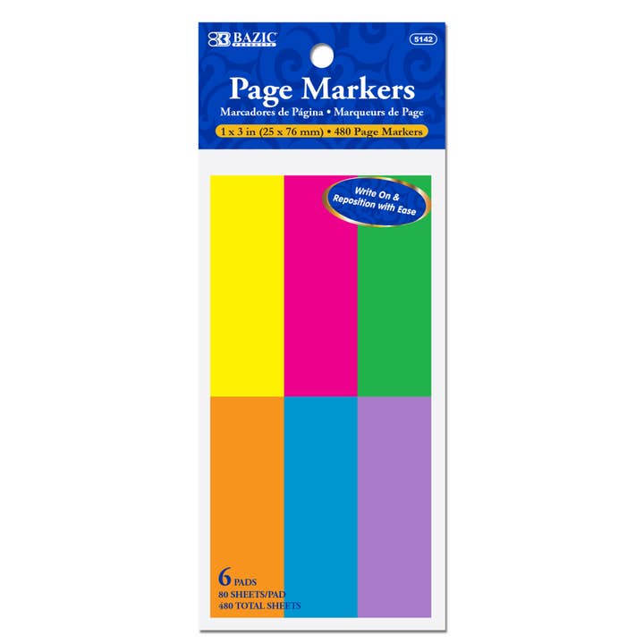 Flag Neon Page Markers 1" X 3" 80 Ct. (6/Pack) for wholesale by BAZIC Products