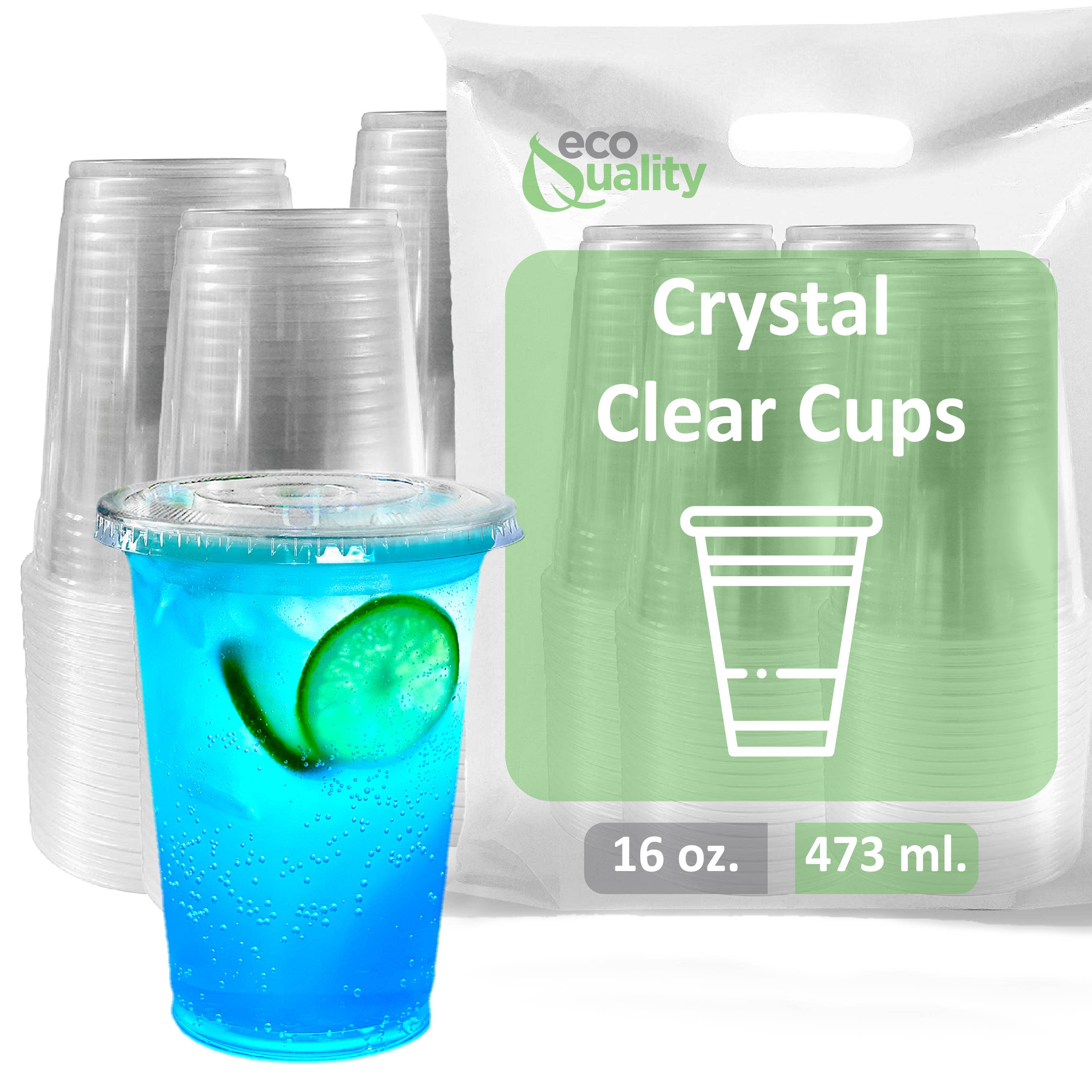 EcoQuality - Wholesale Disposable Cup - 16oz Disposable Pet Clear Plastic Smoothie Cups Clear Flat5