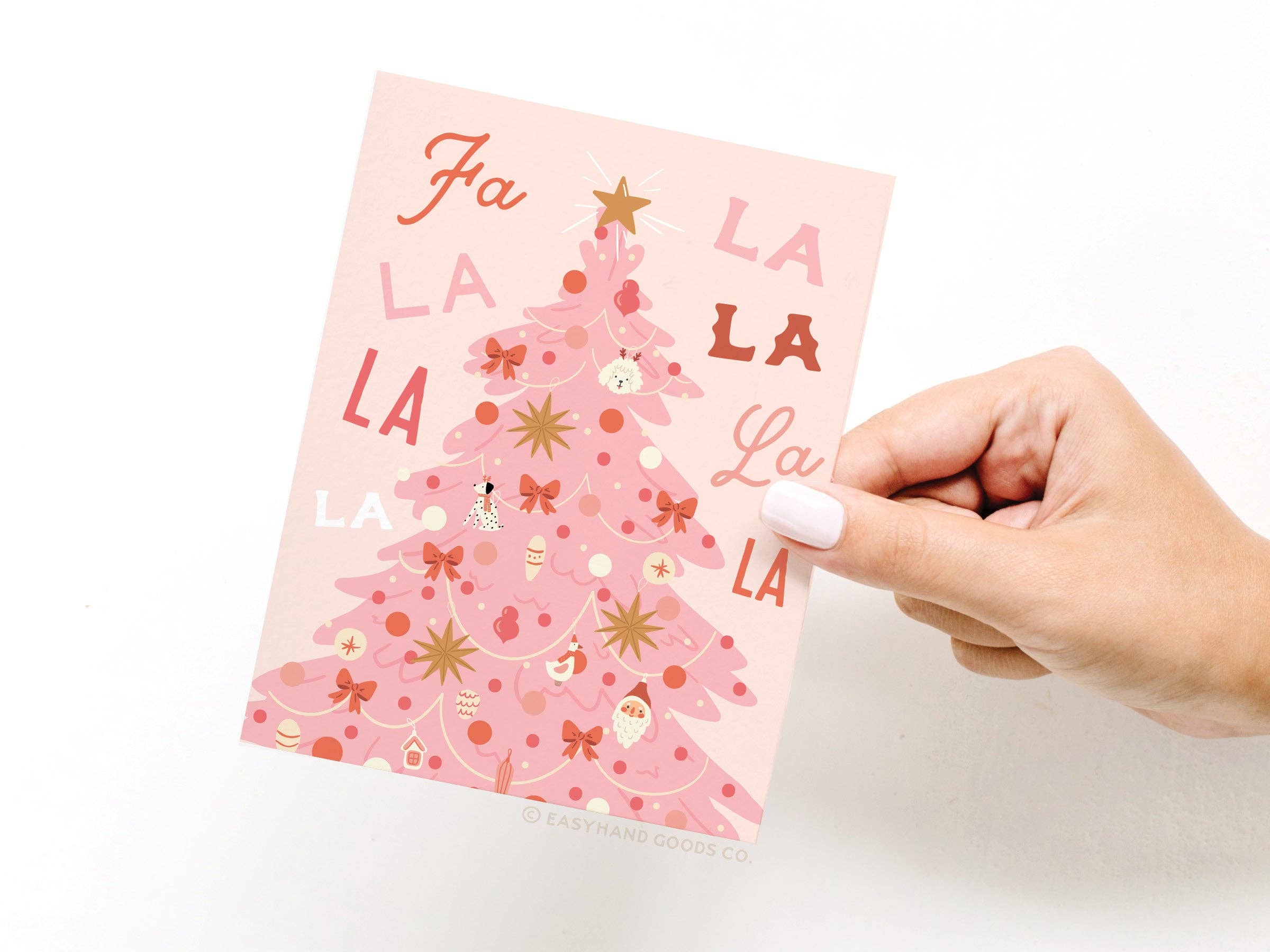 Easyhand Goods – formerly Onderkast - Wholesale Christmas Card - Fa La La Pink Christmas Tree Greeting Card2