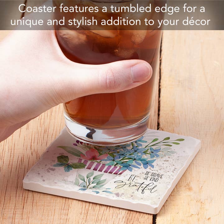 Conimar Promotions - Wholesale Coasters - "Brave Kind Grateful" Single Tumbled Tile Coaster 3