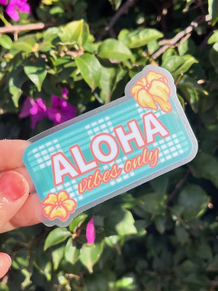 Puakenikeni Palaka Aloha Vibes Only Clear Sticker - Hawaii for wholesale by Island Stickers & More / Yuriko J. Design