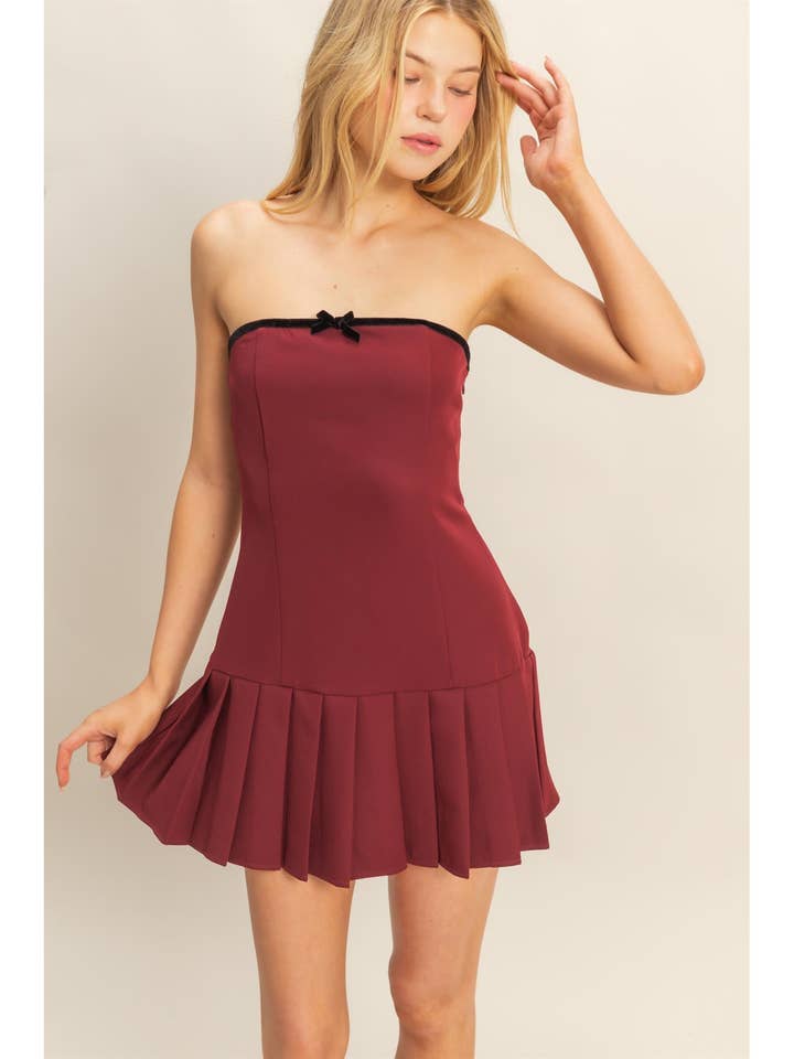 Cute Bow Detail Strapless Mini Dress for wholesale by HYFVE
