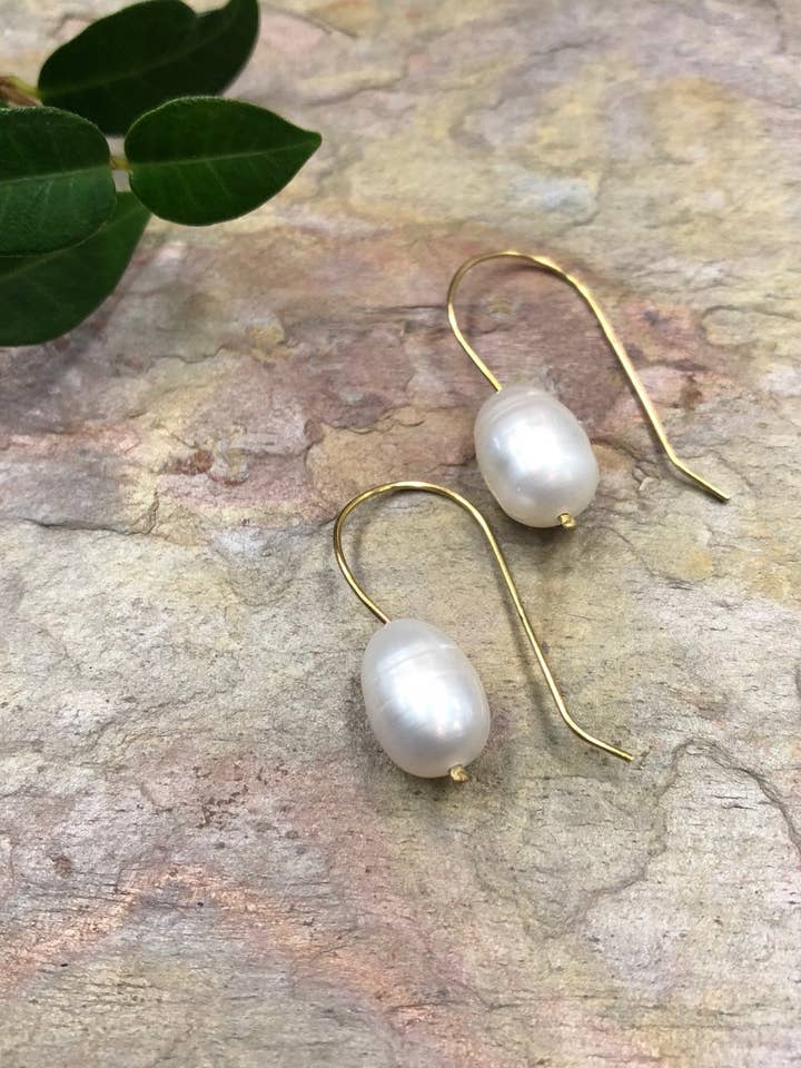 Gold and Pearl Drop Earrings for wholesale by Adorn